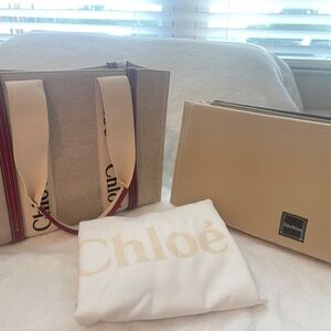 Tote bag in linen canvas & shiny calfskin with Chloé logo/ Medium